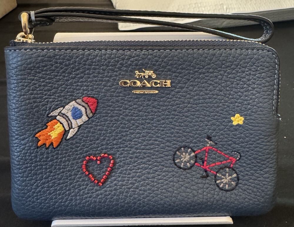 Coach Corner Zip Wristlet With Embroidery